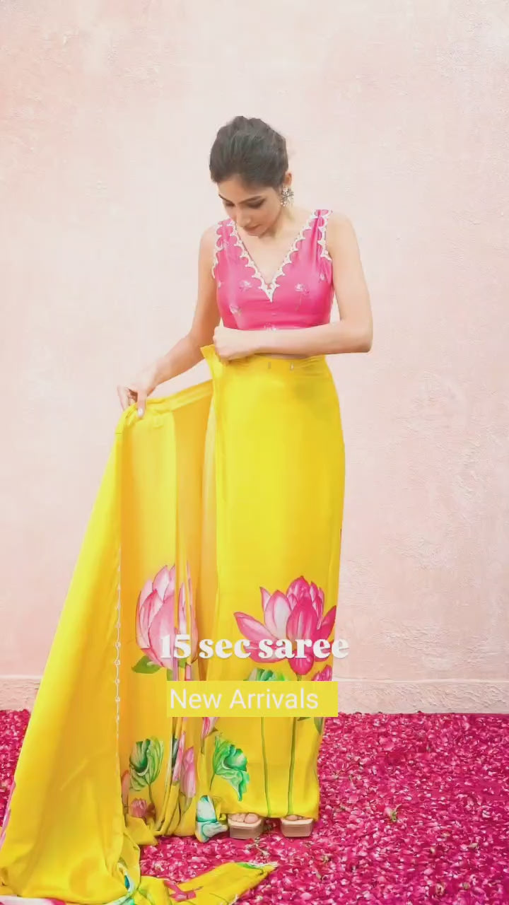 Yellow Ready-to-Wear Saree for Women – Elegant Pre-Stitched Ethnic Wear