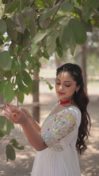 Women’s White Georgette Gown – Elegant Designer Wear with Embroidered Detailing