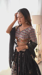 Black Party Wear Lehenga Choli in Georgette – Embellished with Sequin Embroidery Semi-Stitched