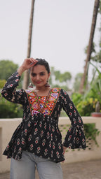 Cotton Kutchi Patch-Work Maroon Top – Full Sleeves | Adjustable Fit | Festive Wear