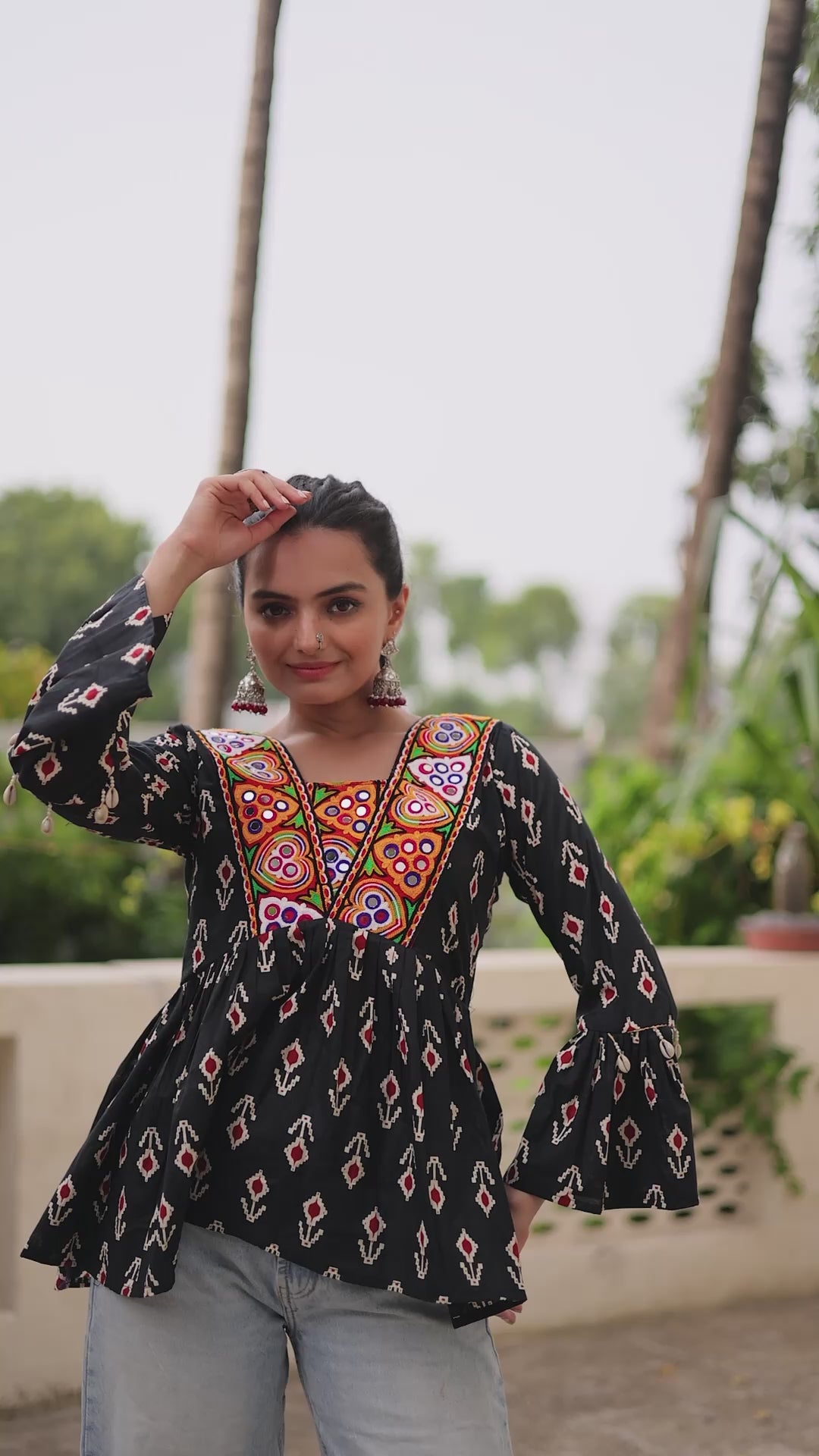 Cotton Kutchi Patch-Work Maroon Top – Full Sleeves | Adjustable Fit | Festive Wear