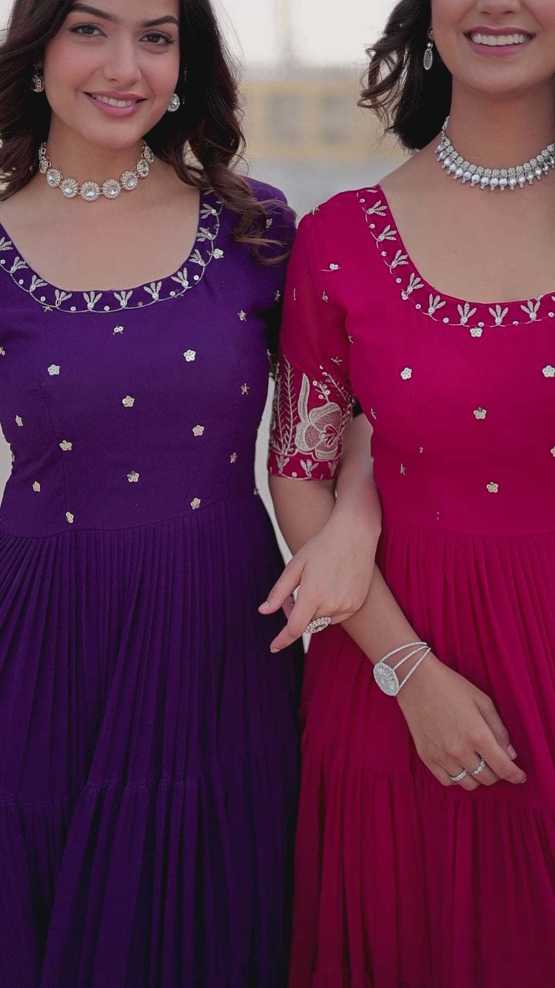 Women’s Purple Georgette Gown – Elegant Designer Wear with Embroidered Detailing