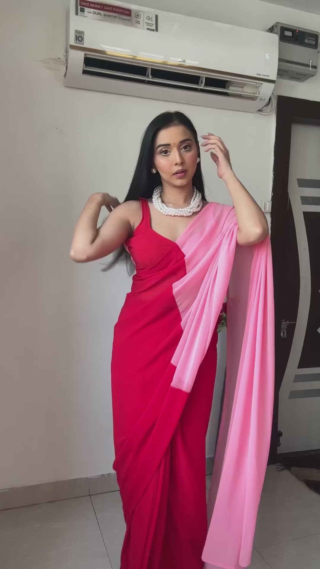 Red Georgette Ready-to-Wear Saree for Women – Elegant Pre-Stitched Ethnic Wear