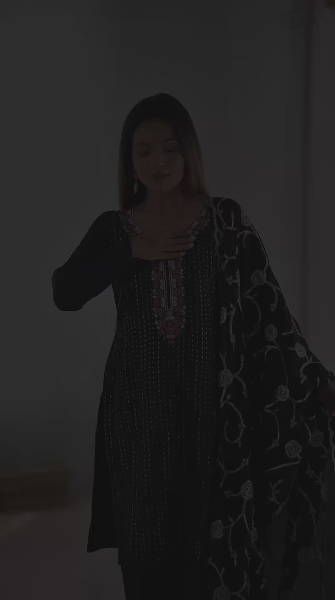 Elegant Black Chinon Kurta Suit Set for Women – Festive