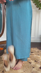 Women's Blue Vilscose Reyon Embroidered Kurta Set with Dupatta, 3/4 Sleeve, V Neck, Regular Fit