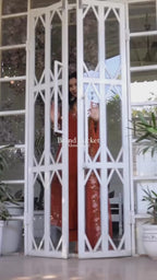Women’s Orange Rayon Slub Embroidered Kurta Set with Flared Chanderi Dupatta