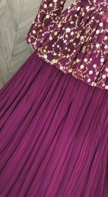 Elegant Faux Blooming Pleated Lehenga with Embroidered Peplum Blouse – Full Stitched Set (Adjustable Size 38"–44") | 5 Mtr Flair