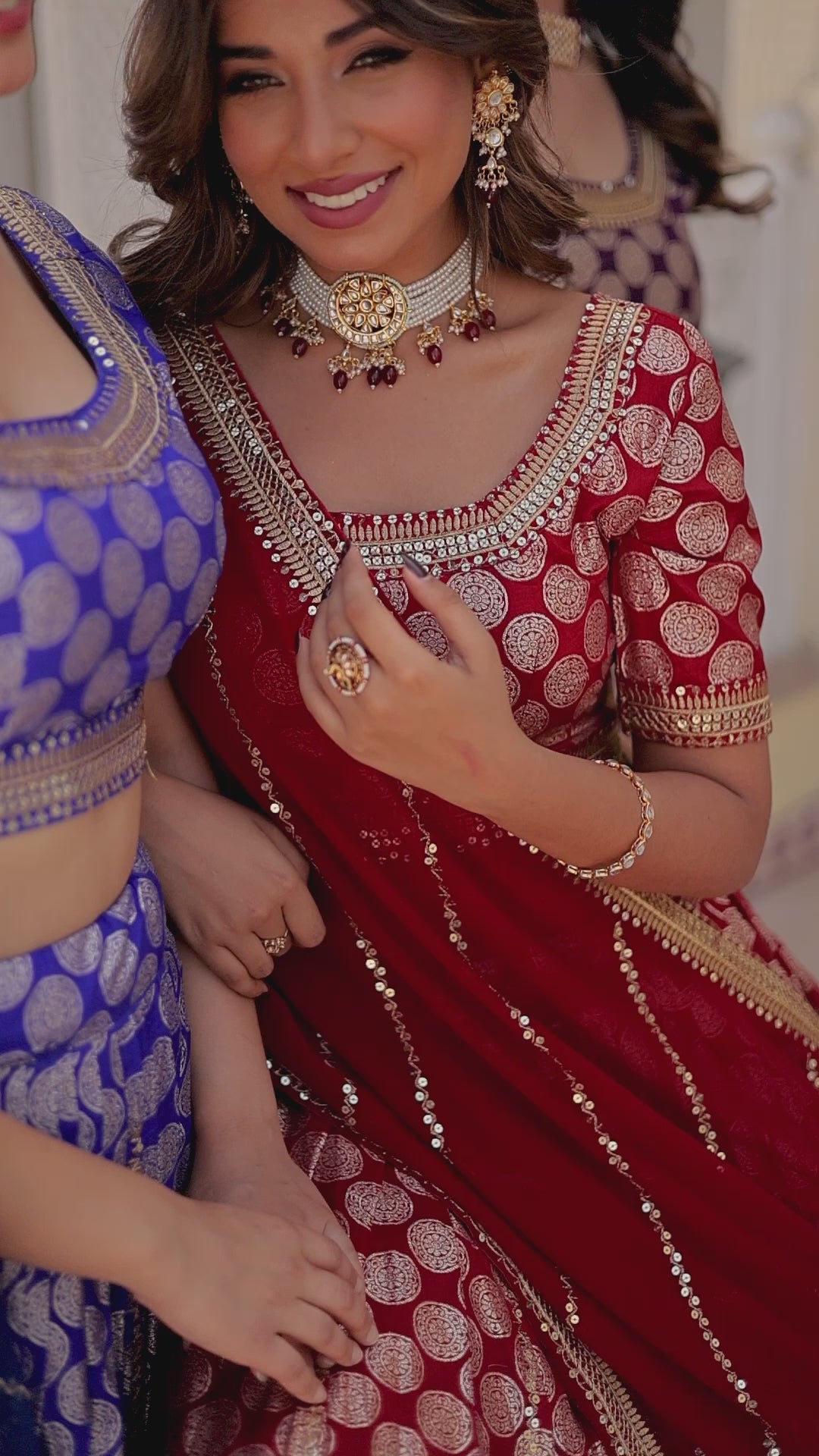 Elegant Viscose Jacquard Wine  Lehenga Set with Sequins Embroidery | Full-Stitched Lehenga + Unstitched Blouse + Dupatta