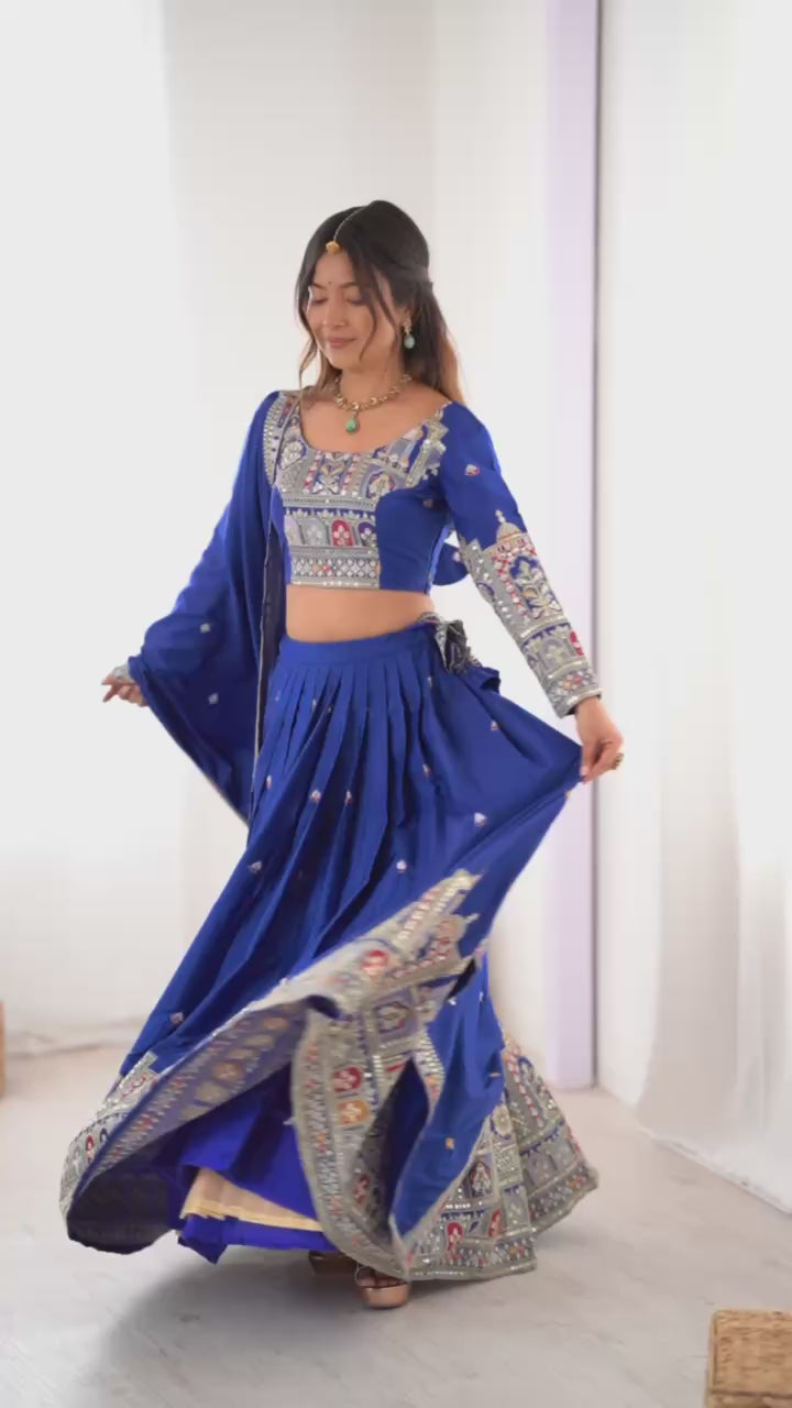 Blue Semi-Stitched Natural Silk Embroidered Lehenga Choli Set – A Perfect Blend of Tradition, Elegance & Timeless Craftsmanship