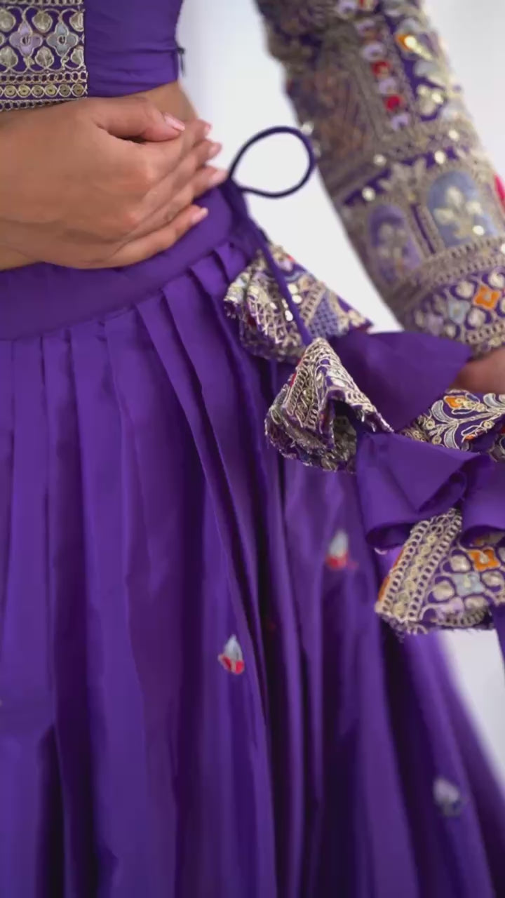Purple Semi-Stitched Natural Silk Embroidered Lehenga Choli Set – A Perfect Blend of Tradition, Elegance & Timeless Craftsmanship