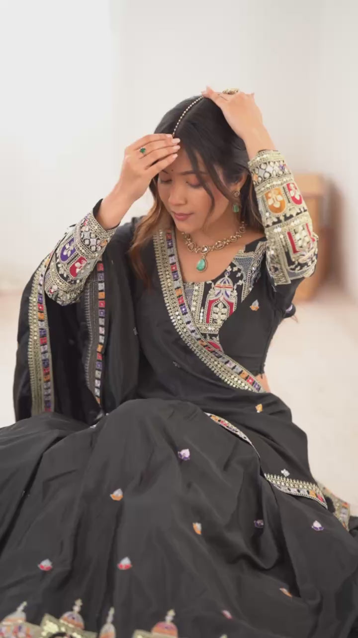 Black Semi-Stitched Natural Silk Embroidered Lehenga Choli Set – A Perfect Blend of Tradition, Elegance & Timeless Craftsmanship