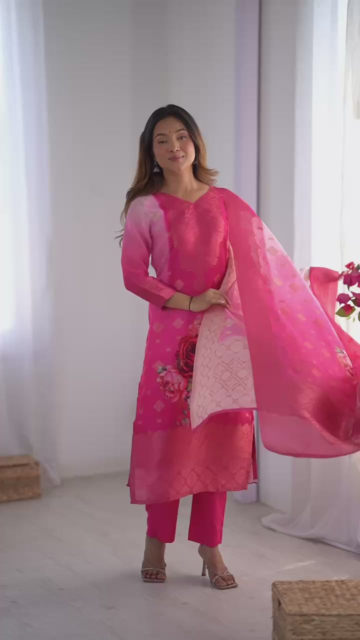 Women’s Rani Pink Chanderi Kurta Set – Regal Ethnic Wear for Festive & Traditional Occasions