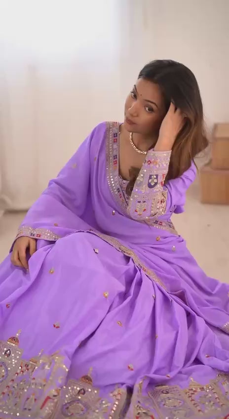 Lavender Semi-Stitched Natural Silk Embroidered Lehenga Choli Set – A Perfect Blend of Tradition, Elegance & Timeless Craftsmanship