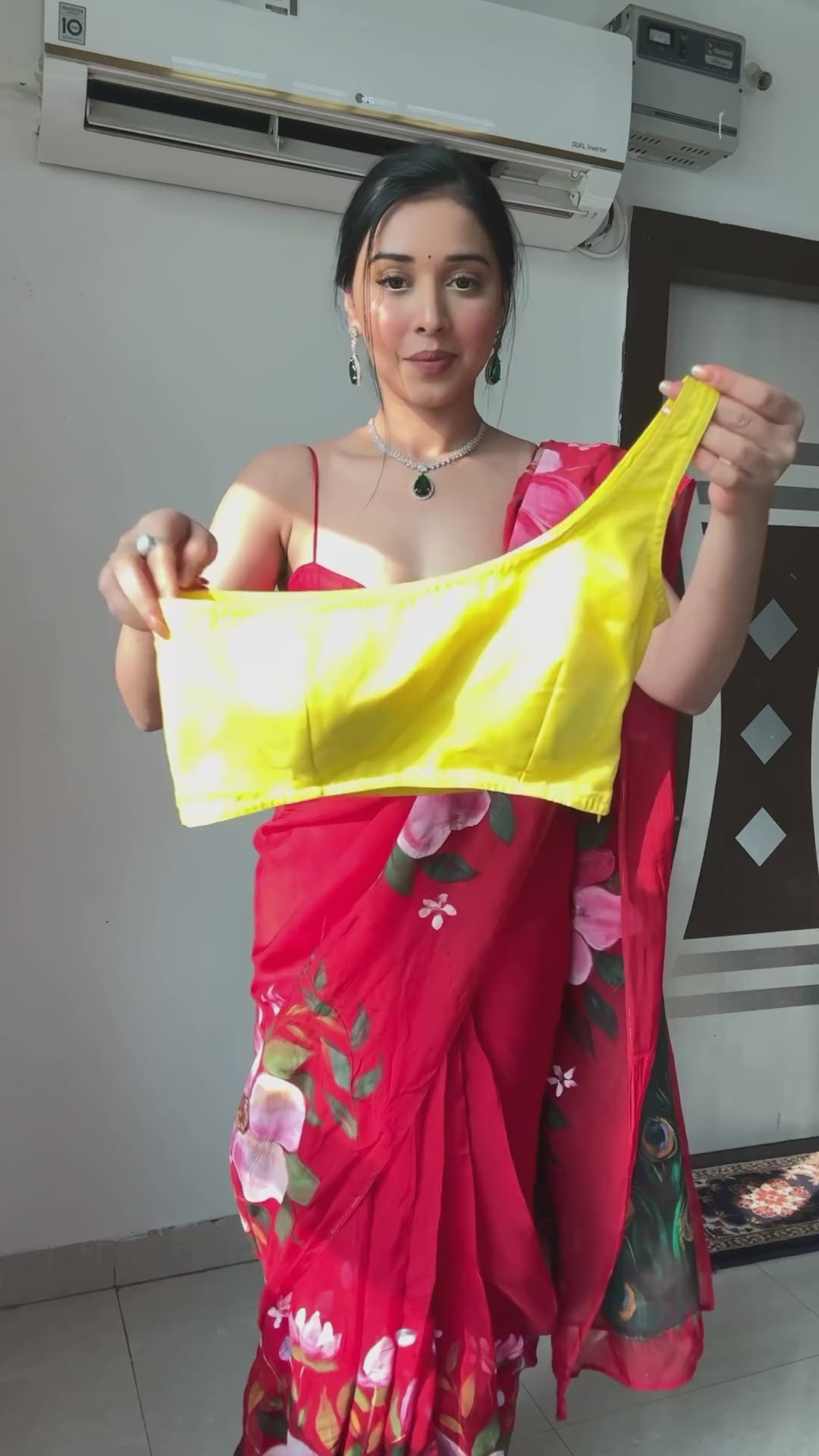 Yellow Organza Ready-to-Wear Saree for Women – Stylish Pre-Stitched Festive & Party Wear
