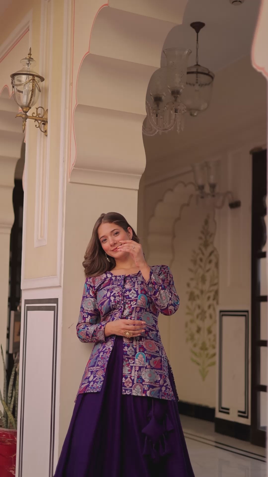 Full-Stitched Pure Simmer Vichitra Lehenga with Position Jacquard Blouse – Kali Pattern with Fancy Neck & Latkan Detail