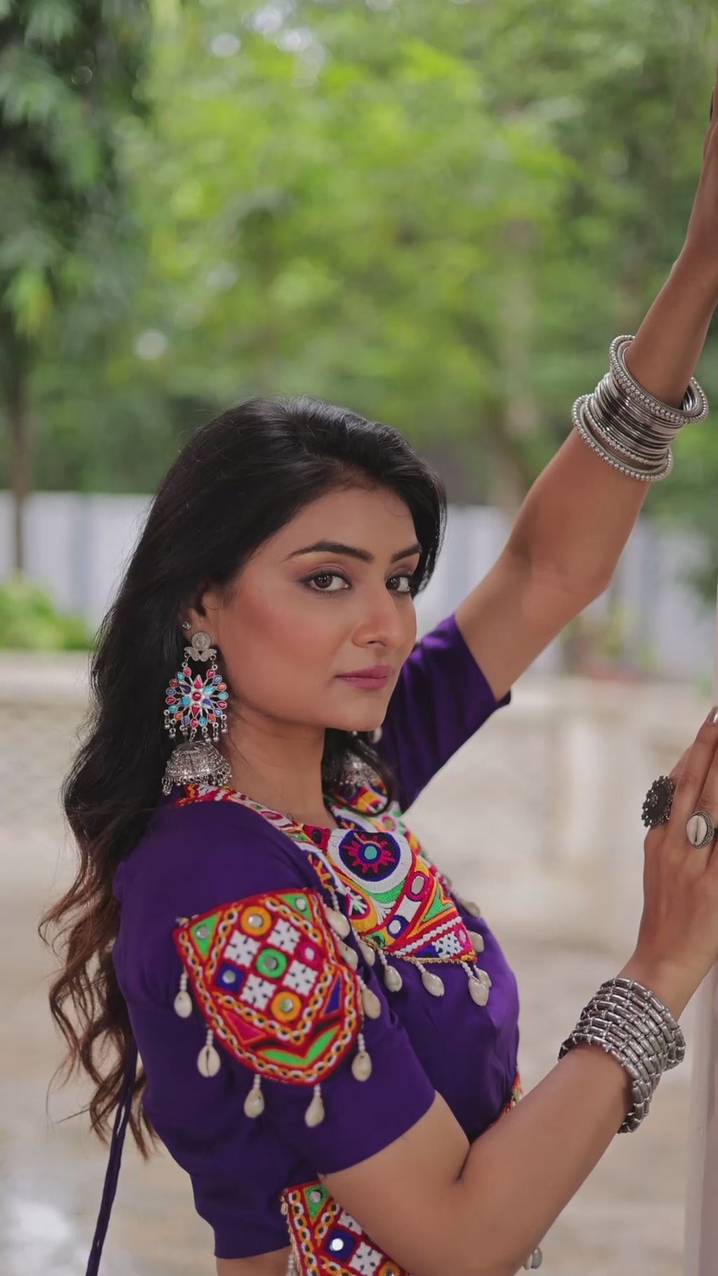 Roman Fabric purple Lehenga Choli Set with 24 Kali Flair, Gota Lace & Gamthi Mirror Embroidery (Full-Stitched)