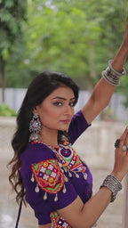 Roman Fabric purple Lehenga Choli Set with 24 Kali Flair, Gota Lace & Gamthi Mirror Embroidery (Full-Stitched)