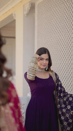 Women’s Black Faux Blooming Gown with Dupatta – Embroidered Sequins & Lace Border