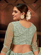 Pista Green Embroidered Net Semi Stitched Lehengha choli
