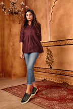 Maroon Designer Plain Cotton Partywear Tops