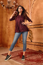 Maroon Designer Plain Cotton Partywear Tops