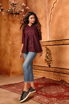 Maroon Designer Plain Cotton Partywear Tops