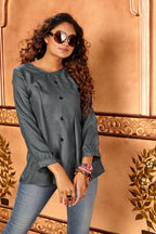 Grey Designer Plain Cotton Office-wear shorts Tops
