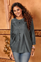 Grey Designer Plain Cotton Office-wear shorts Tops