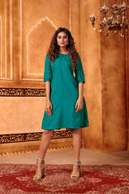 Green Designer Plain Cotton Office-wear Kurties