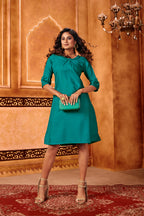 Green Designer Plain Cotton Office-wear Kurties