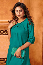 Green Designer Plain Cotton Office-wear Kurties