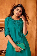 Green Designer Plain Cotton Office-wear Kurties