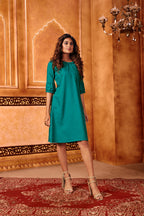 Green Designer Plain Cotton Office-wear Kurties