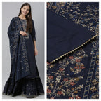 Navy Blue Pure Cotton With Ethnic Motif Zari Embroidery