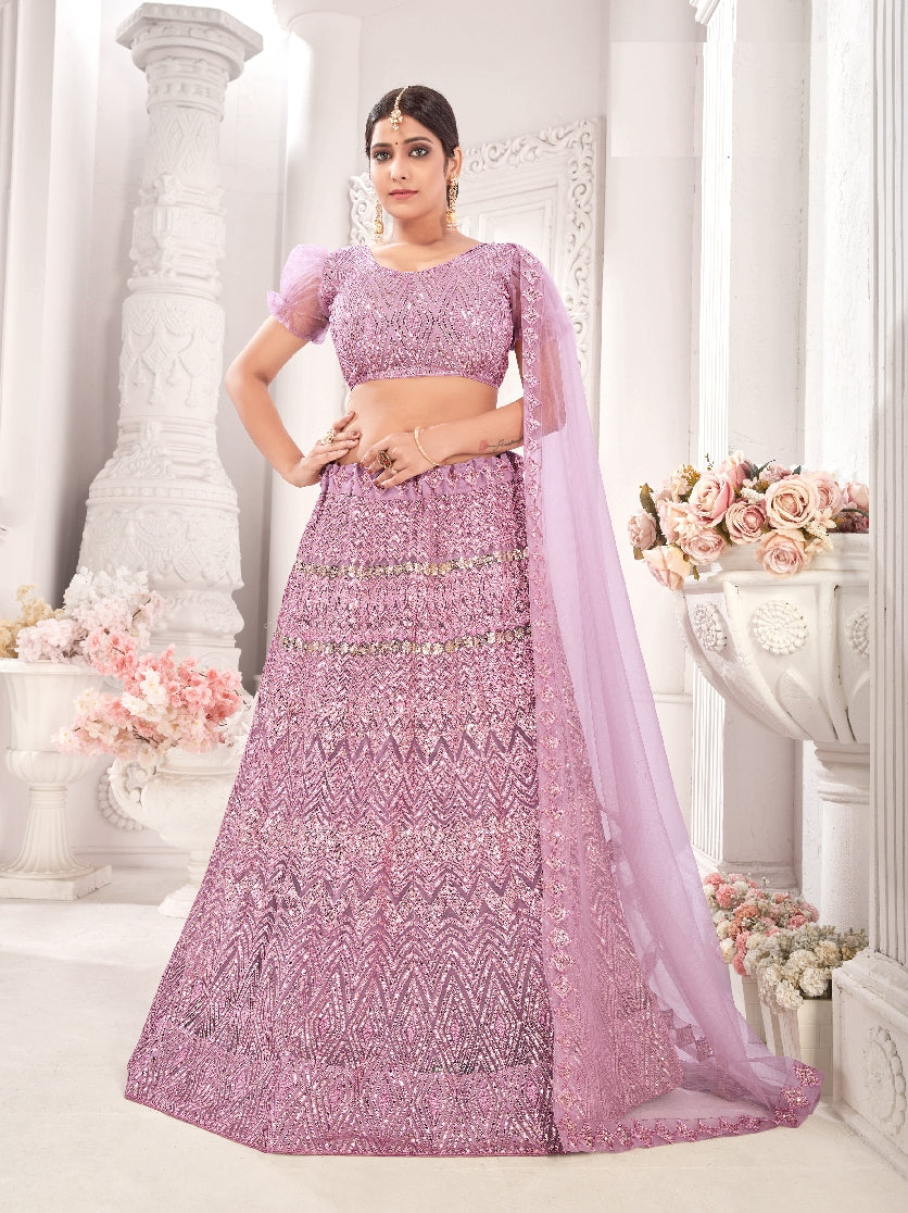 Lavender Sequance work heavy semi-stitched lehengha choli