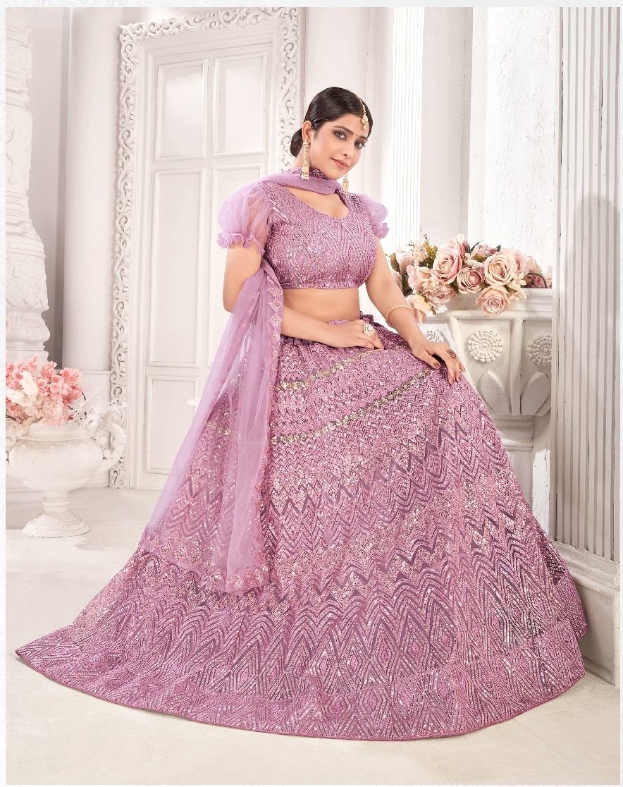 Lavender Sequance work heavy semi-stitched lehengha choli