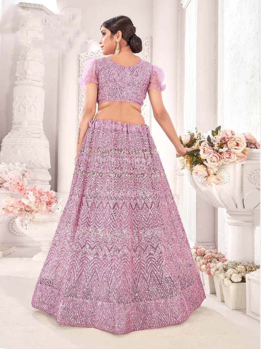 Lavender Sequance work heavy semi-stitched lehengha choli