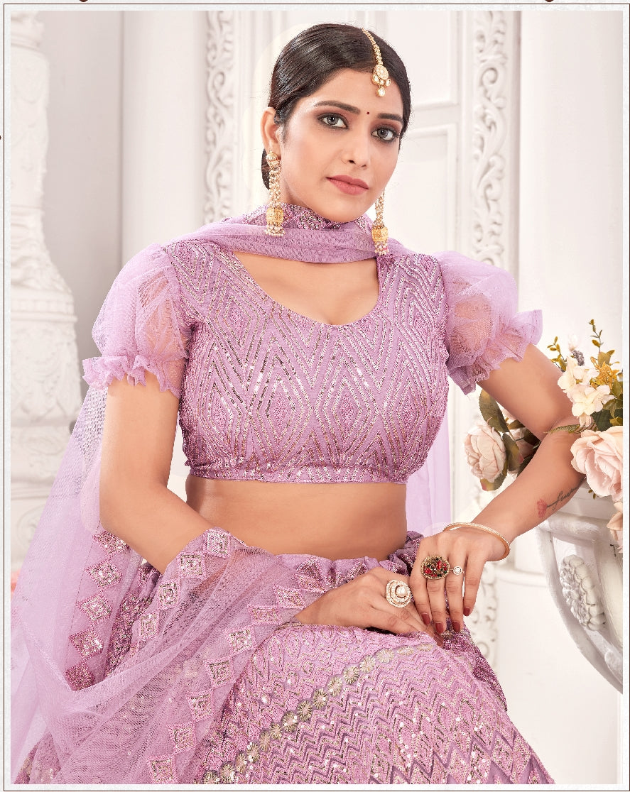 Lavender Sequance work heavy semi-stitched lehengha choli