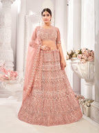 Peach Sequance work heavy semi-stitched lehengha choli
