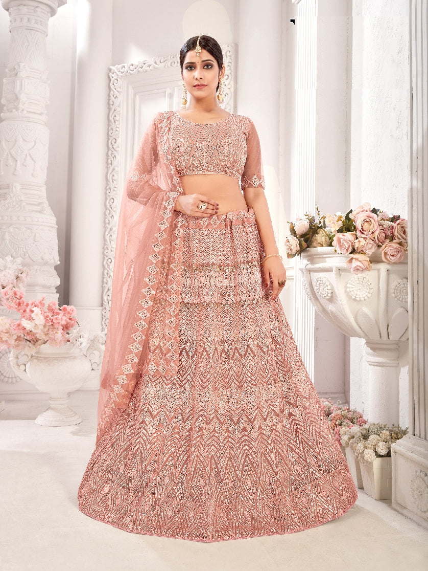 Peach Sequance work heavy semi-stitched lehengha choli