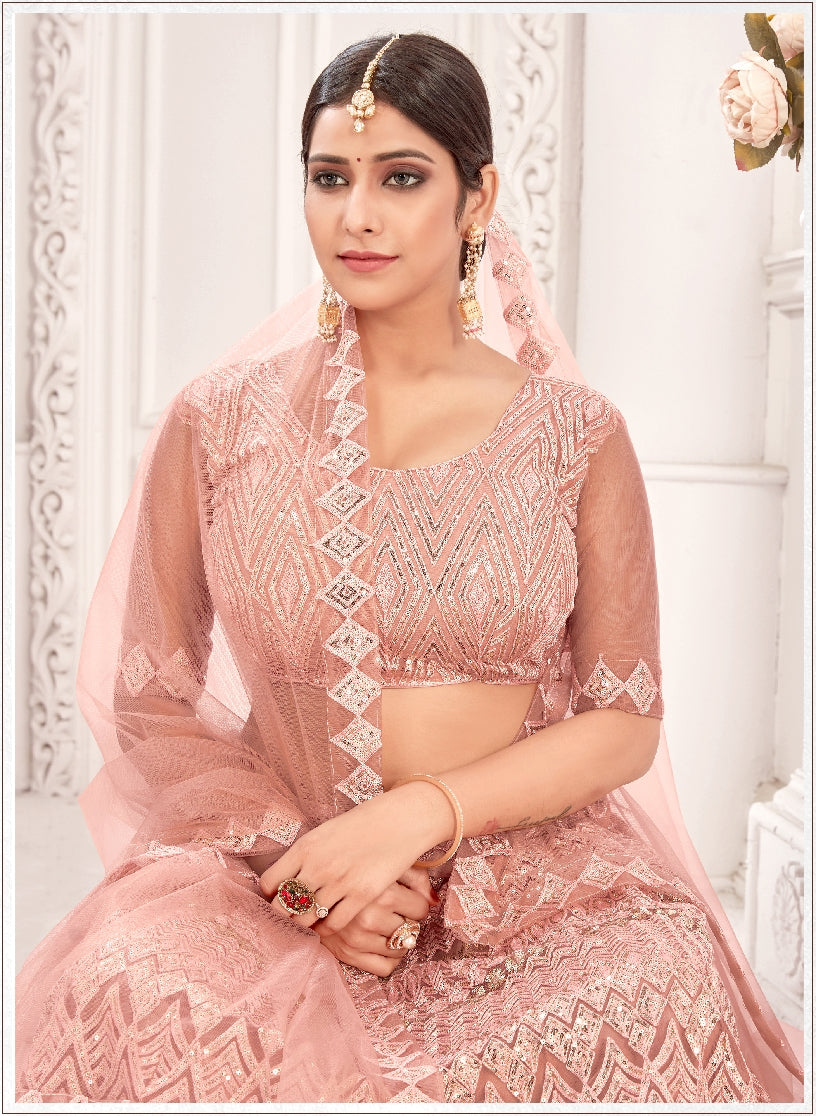 Peach Sequance work heavy semi-stitched lehengha choli