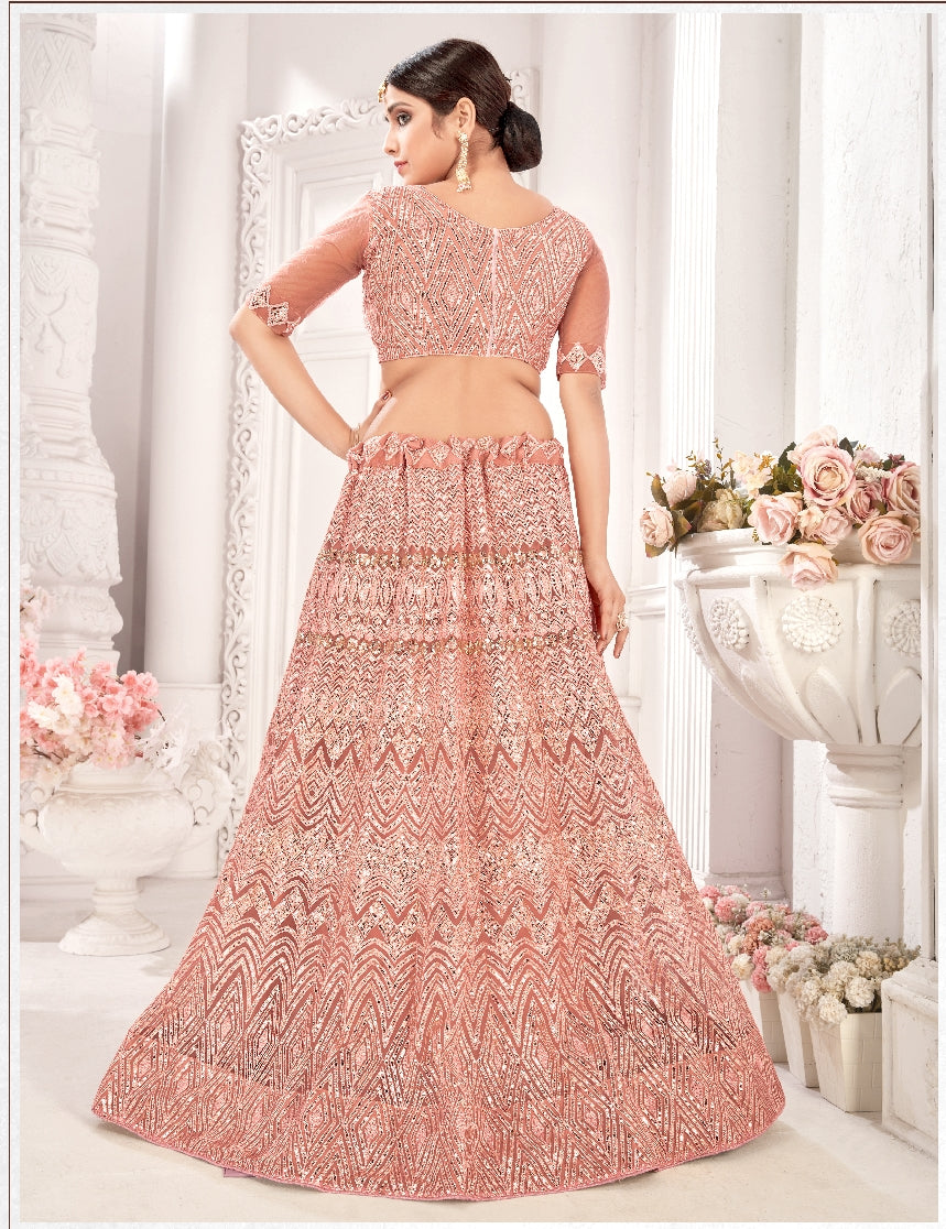 Peach Sequance work heavy semi-stitched lehengha choli