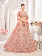 Peach Sequance work heavy semi-stitched lehengha choli