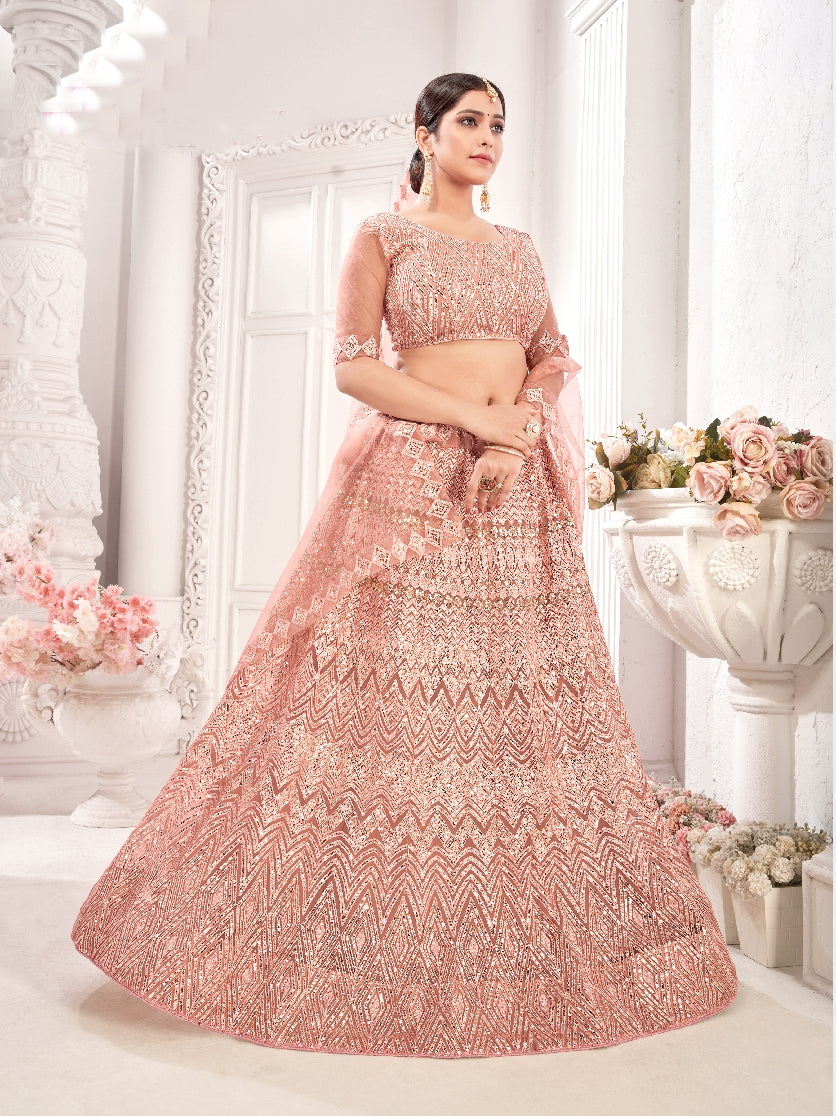 Peach Sequance work heavy semi-stitched lehengha choli