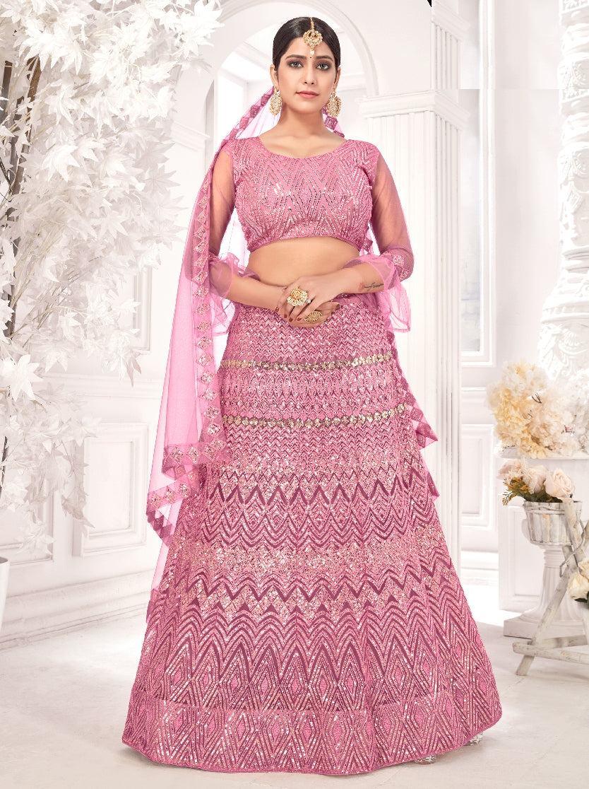 Pink Sequance work heavy semi-stitched lehengha choli