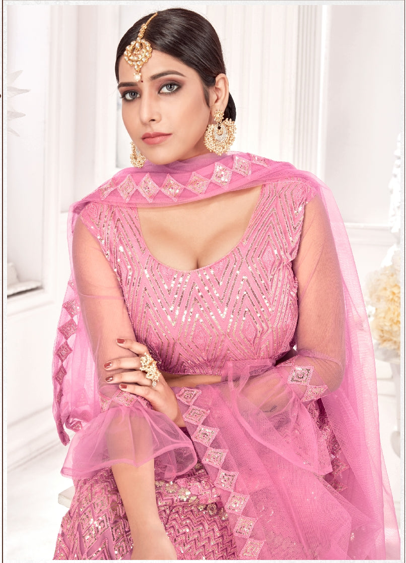 Pink Sequance work heavy semi-stitched lehengha choli