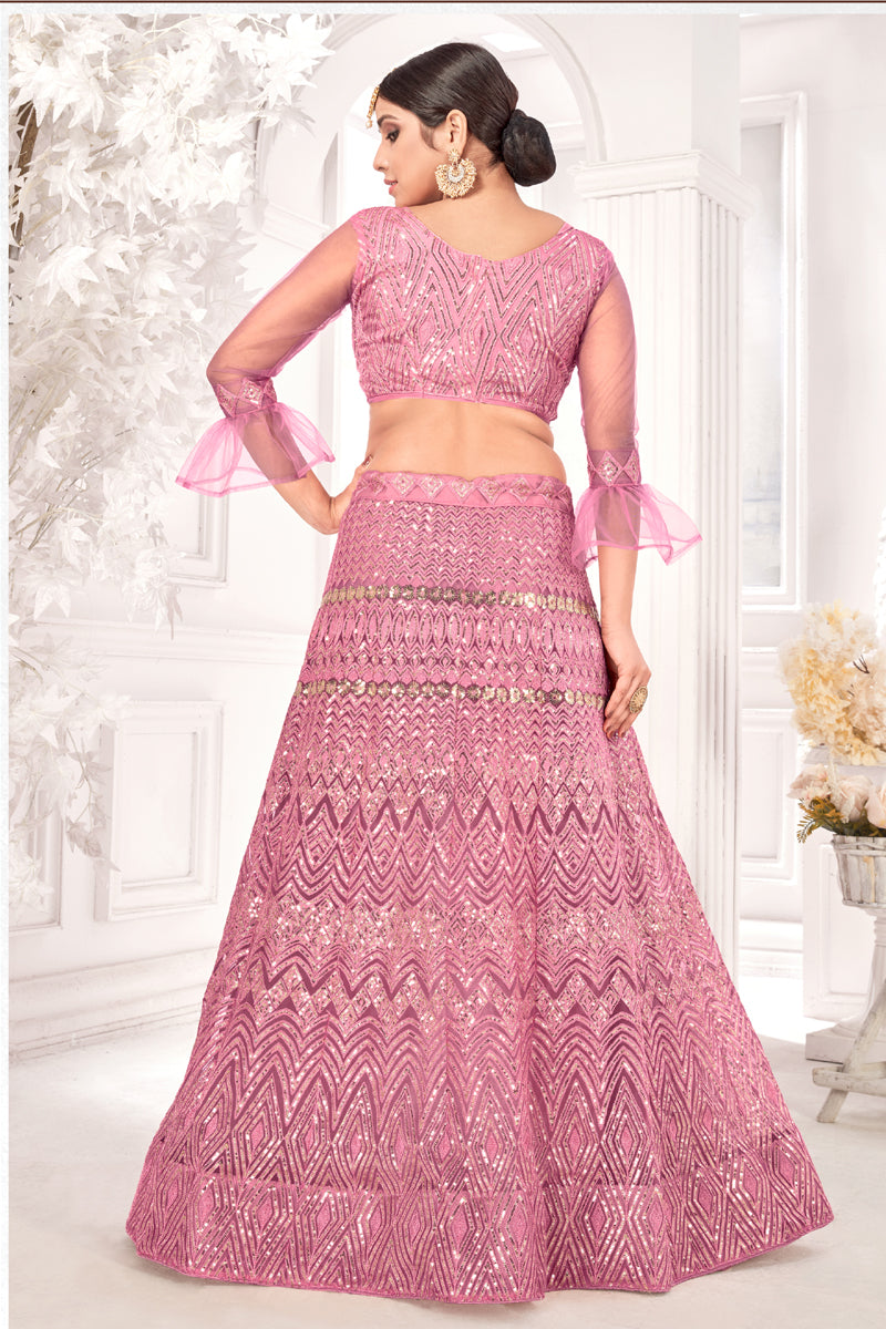 Pink Sequance work heavy semi-stitched lehengha choli