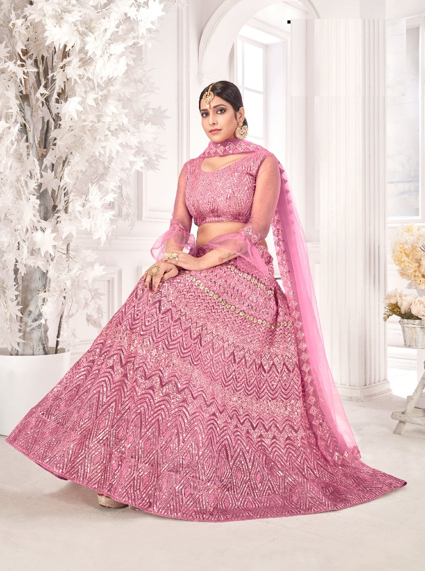Pink Sequance work heavy semi-stitched lehengha choli