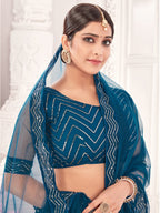 Teal Sequance work heavy semi-stitched lehengha choli