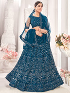 Teal Sequance work heavy semi-stitched lehengha choli